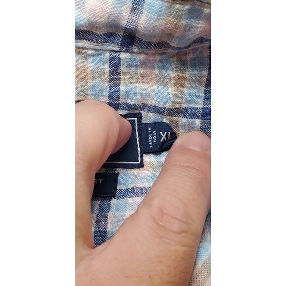 Vineyard Vines 100% Linen Sz XL Classic Fit Shirt Mens Blue Pink Plaid C28-45 - Picture 6 of 10